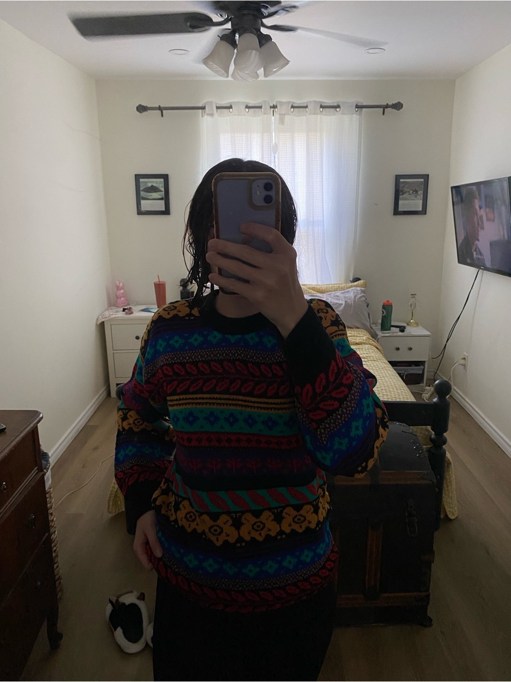 Vintage Multicolor Patterned Knit Sweater - Women's